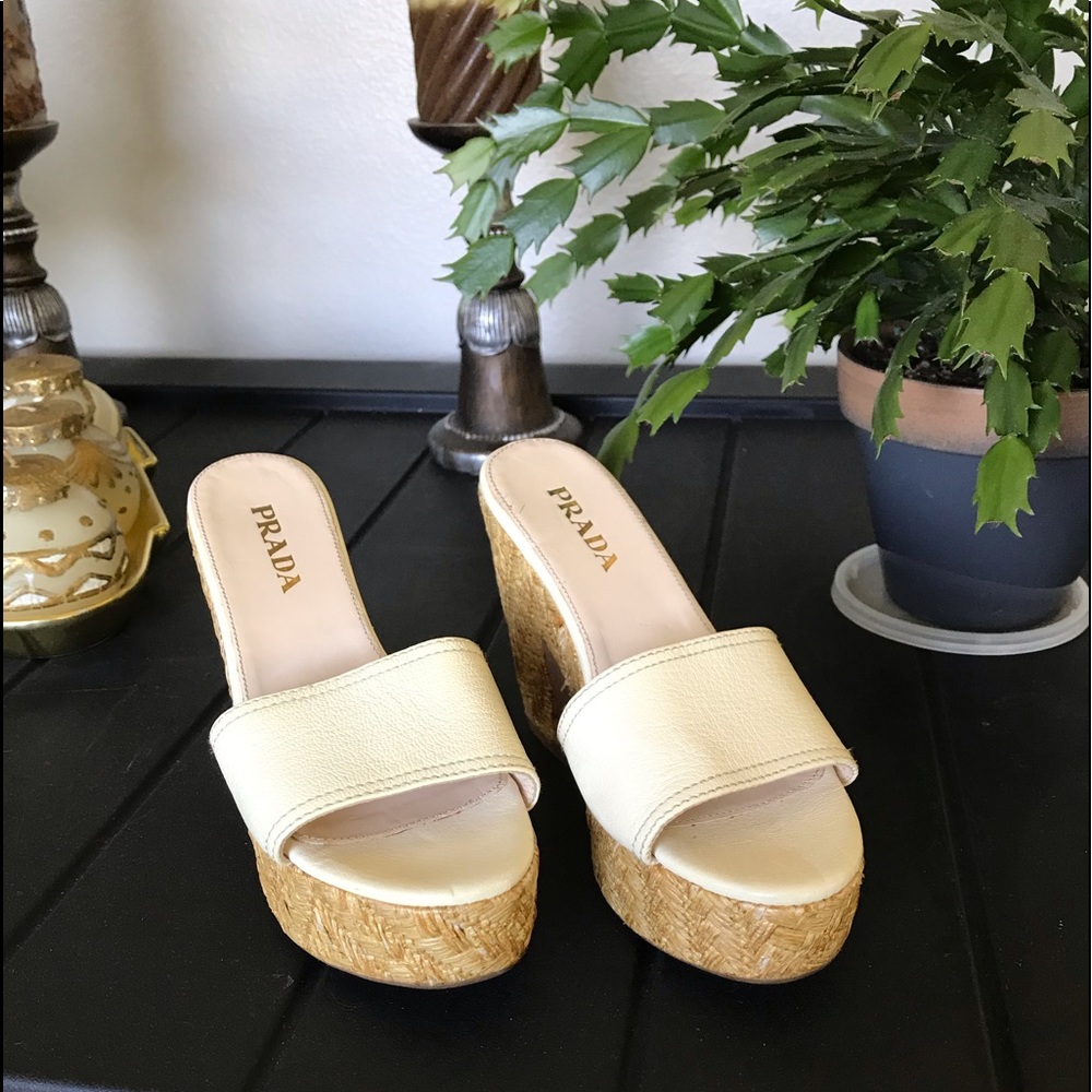 PRADA Italian Leather Slide Sandal with platform